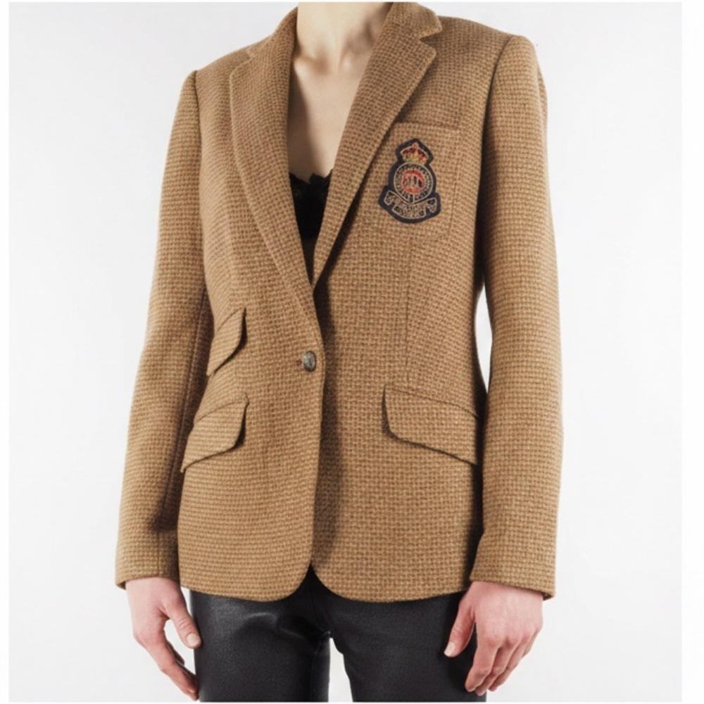 Lauren Ralph Lauren Petite Houndstooth Tweed Blazer Brown Size 8
